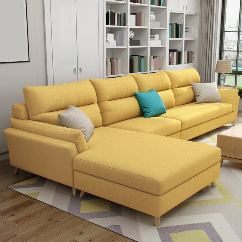 Modern Slipcovered Sofa & Chaise Fabric Flared Arm Sectional