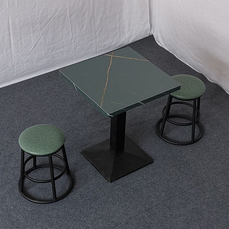 Modern Manufactured Wood Top Black Metal Pedestal Dining Table