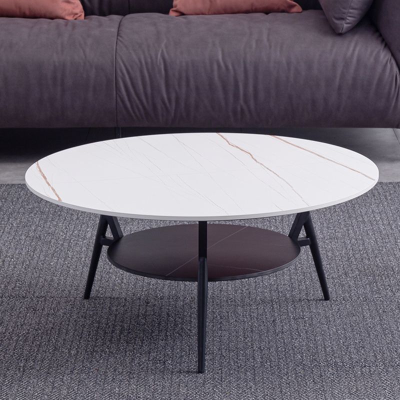 Modern Slate Trestle Coffee Table with Storage Round Cocktail Table in Grey