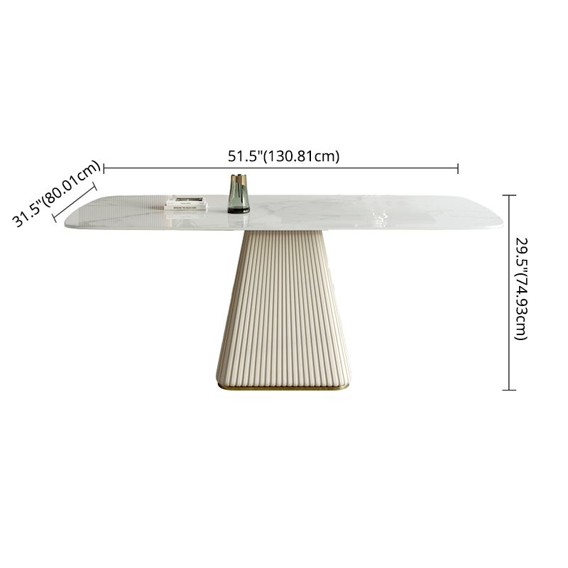 Modern Style Sintered Stone Dining Set with White Rectangle Shape Table and Pedestal Base