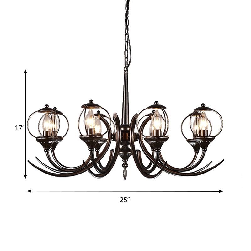 Metal Black Hanging Chandelier Curved Arm 6 Bulbs Traditional Pendant Light Fixture for Restaurant