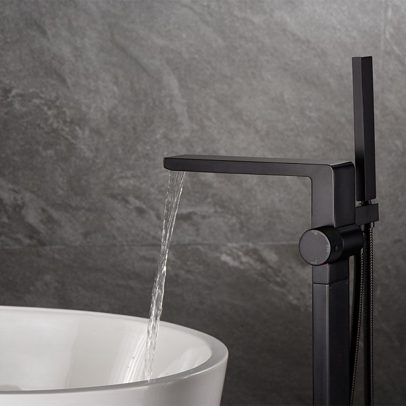 Freestanding Tub Filler Black Brass Single Knob Handle Fixed Tub Filler with Handshower