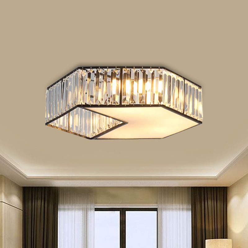 Harlequin Flush Lamp Minimalist 5 Heads Crystal Block Ceiling Light Fixture in Black