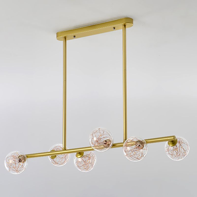 Wrought Iron LED Island Light in Modern Creative Style Glass Globe Pendant Light for Dining Room