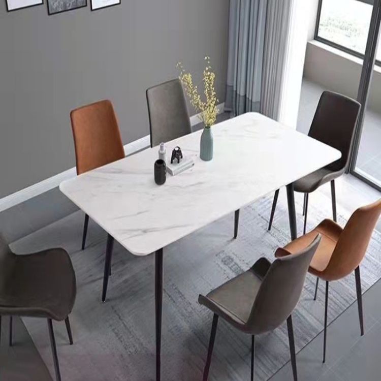 Industrial Style Home Sintered Stone Dining Table Rectangle Table with Metallic Base