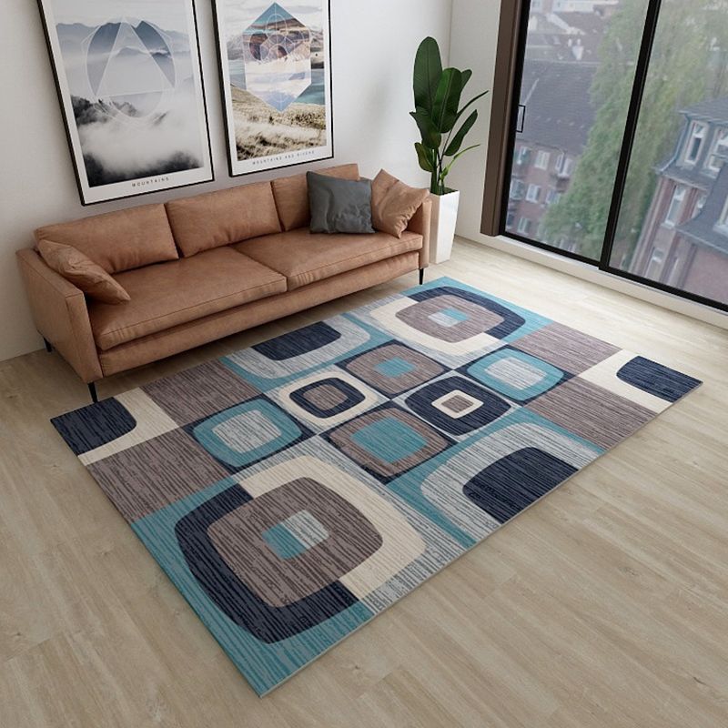 Simplicity Living Room Rug Multi-Color Geometrical Area Carpet Polyester Pet Friendly Anti-Slip Machine Washable Rug