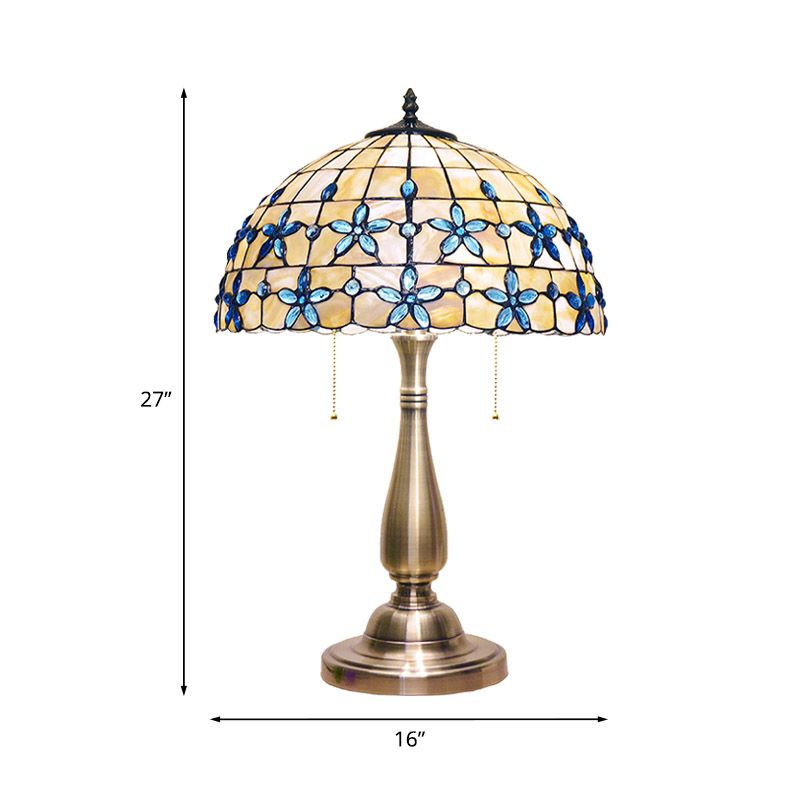 Lampada da comodino con petali gioiello Lampada da tavolo con catena a tirante in stile Tiffany a 2 teste con base in vaso d'oro