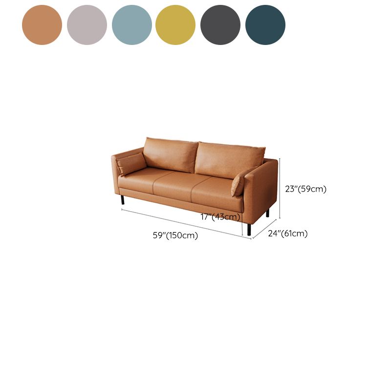 Scandinavian Faux Leather Sofa with 2 Pillows Square Arm Living Room Seating