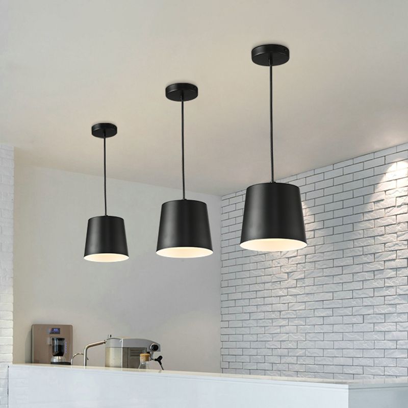Barrel Iron Down Lighting Modernist LED Black Hanging Ceiling Lamp for Restaurant with Acrylic Diffuser