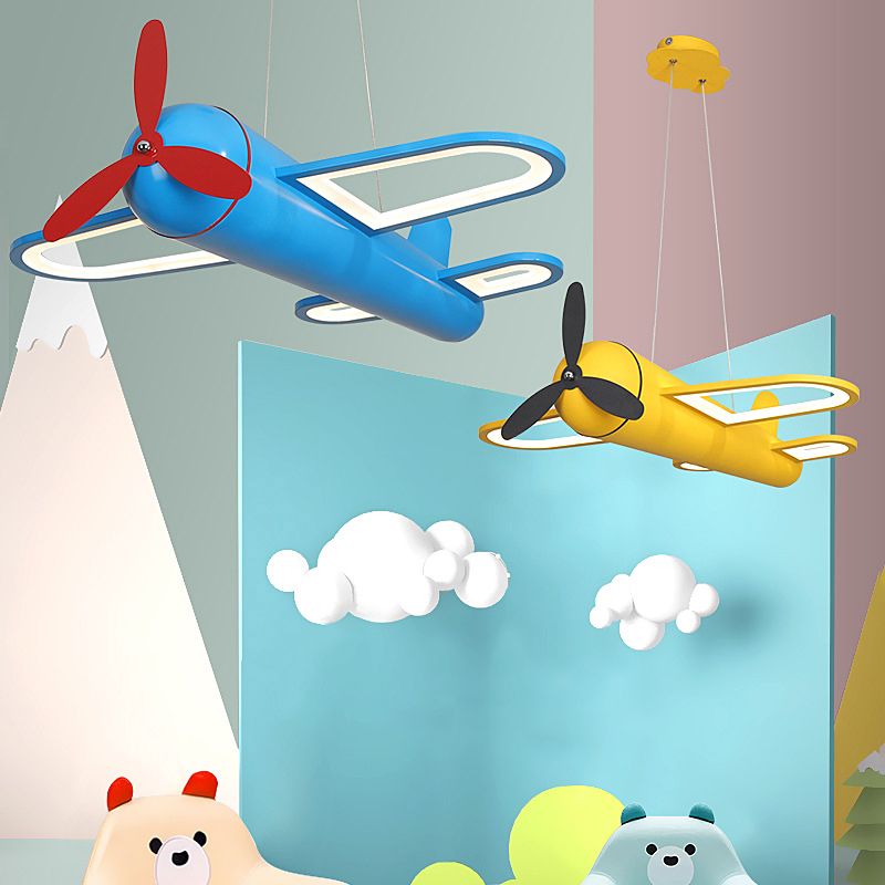 Propeller Jet Hanging Ceiling Light Cartoon Acrylic Childrens Playroom LED Chandelier