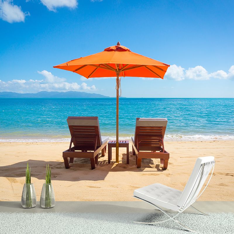 Stunning Beach Landscape Mural Wallpaper for Sitting Room, Soft Color, Custom Print