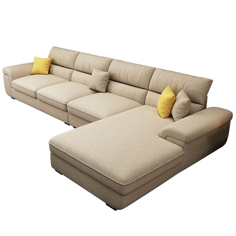 Pillow Top Arm Sofa & Chaise in Khaki Modern Fabric Sectional
