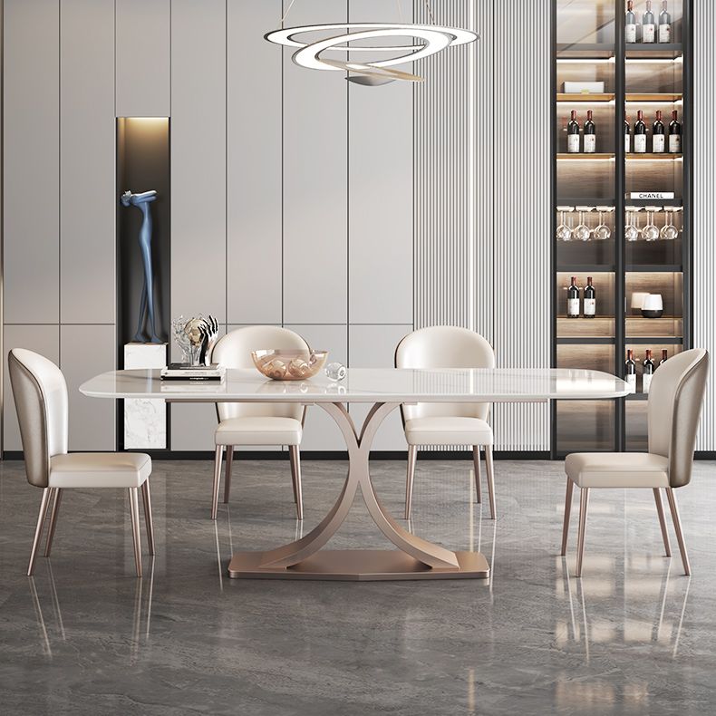 Modern Sintered Stone Dining Room Set with Rectangle Top and Pedestal Base Dining Furniture