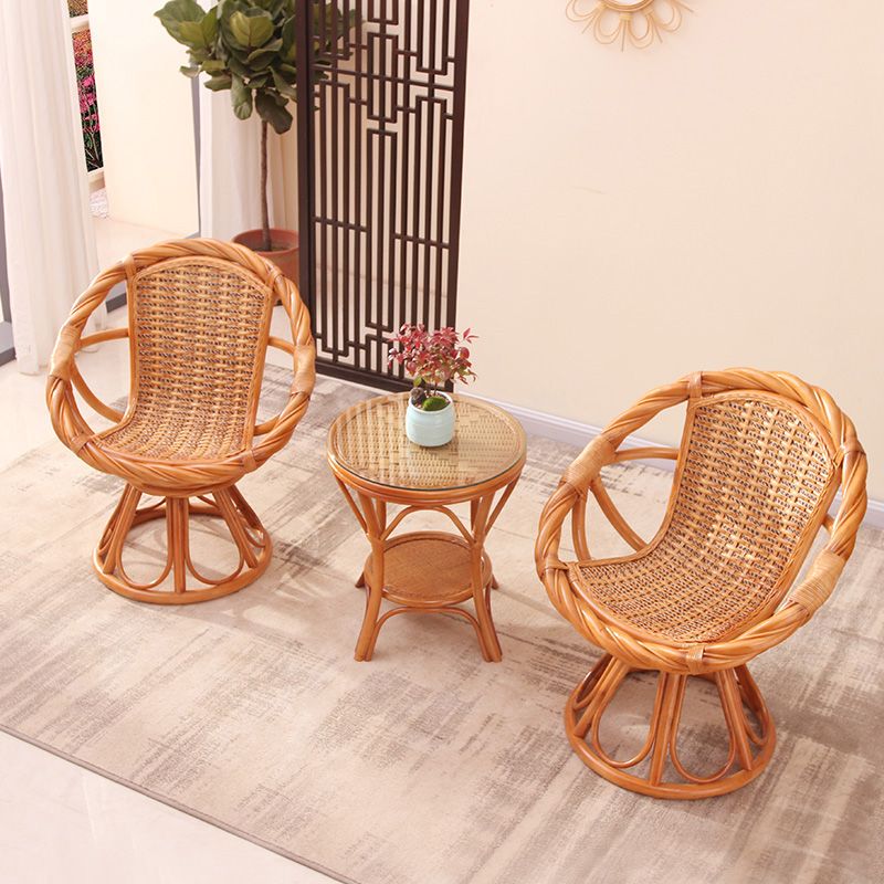 19" Wide Tropical Rattan Dining Armchair Swivel Outdoor Chair