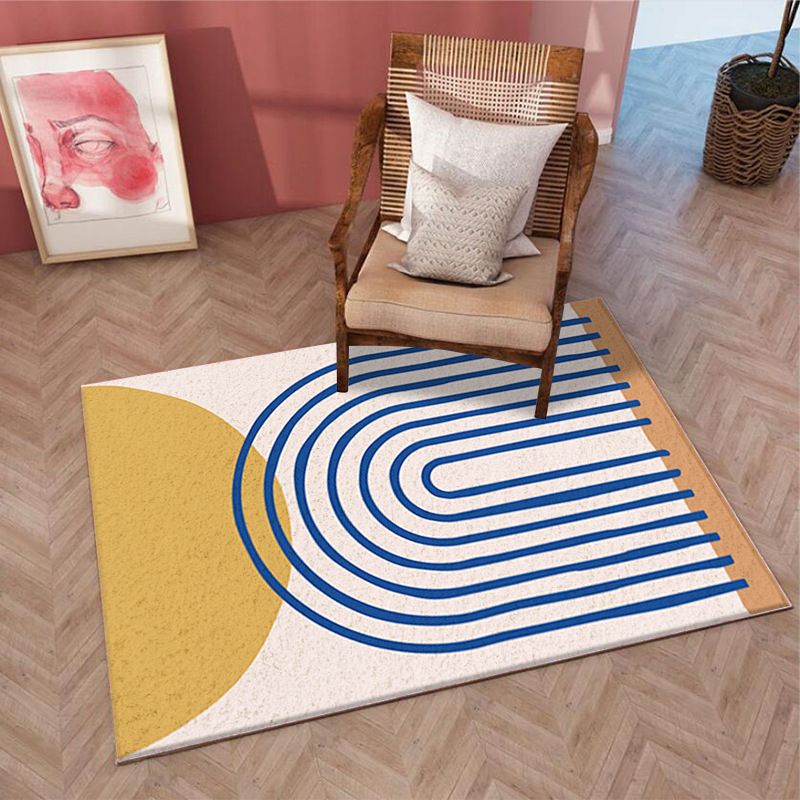 Beige Modern Rug Polyester Abstract Line Rug Washable Rug for Home Decor