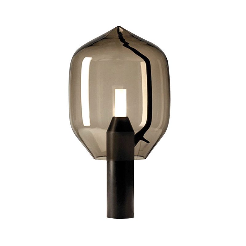 Iluminación de tareas en forma de urna Tan de color bronceado/humo de vidrio gris 1 lámpara de noche de bombilla en negro