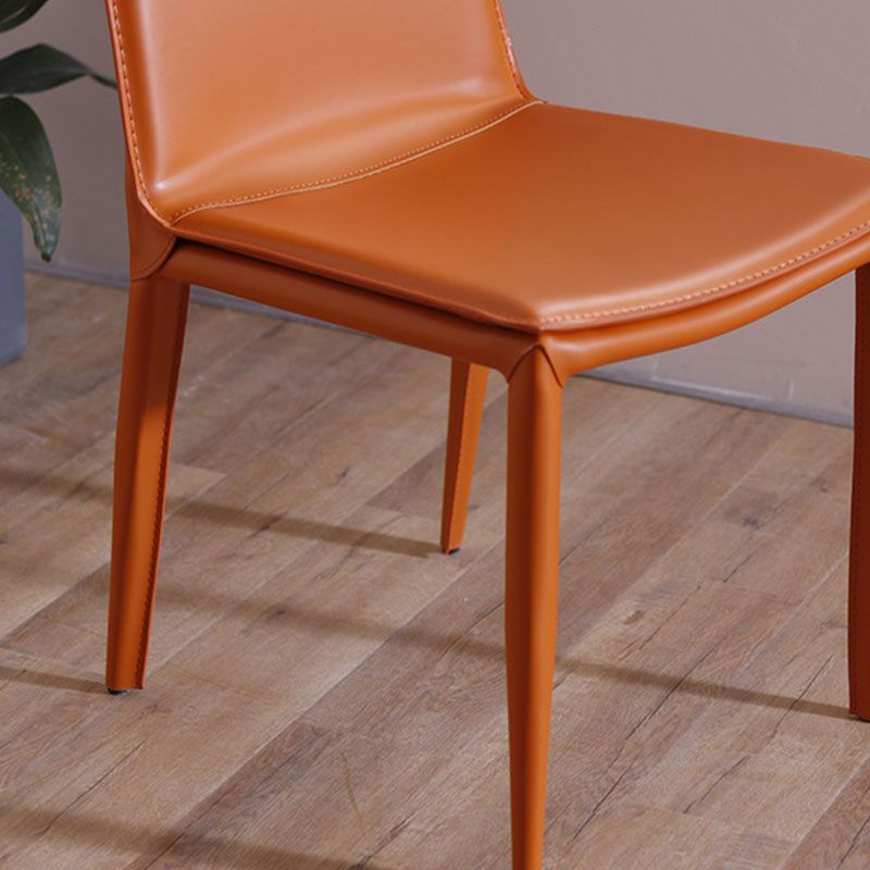 Contemporary Metal Dining Room Chair Armless Leather Side Chair