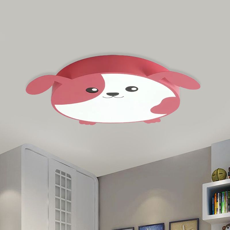 Dog Flush Mount Light Fixture Cartoon Acrylic LED Pink Ceiling Lighting for Kids Bedroom, Warm/White Light