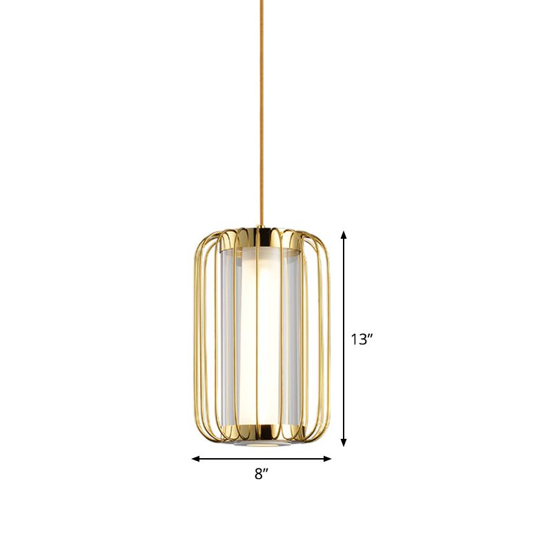 1-Head Pendant Lighting Colonialism Cylinder Clear Glass Hanging Lamp Kit with Metal Frame for Bedroom