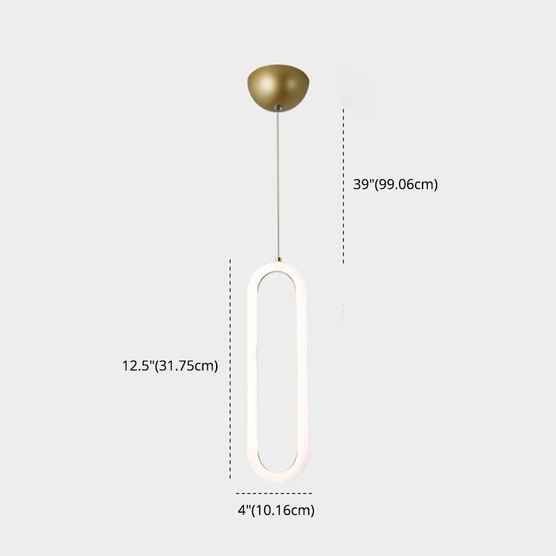Metal Oblong Pendant Ceiling Light Simplicity Style LED Gold Ceiling Suspension Lamp
