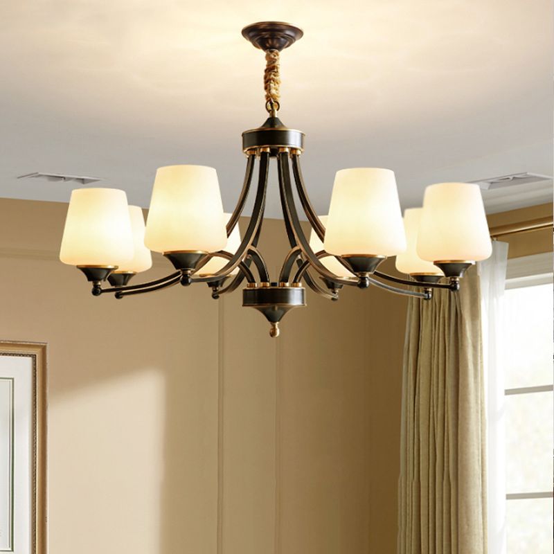 Bronze Pendant Light in Traditional Vintage Style Copper Sputnik Chandelier with Frosted Glass Shade