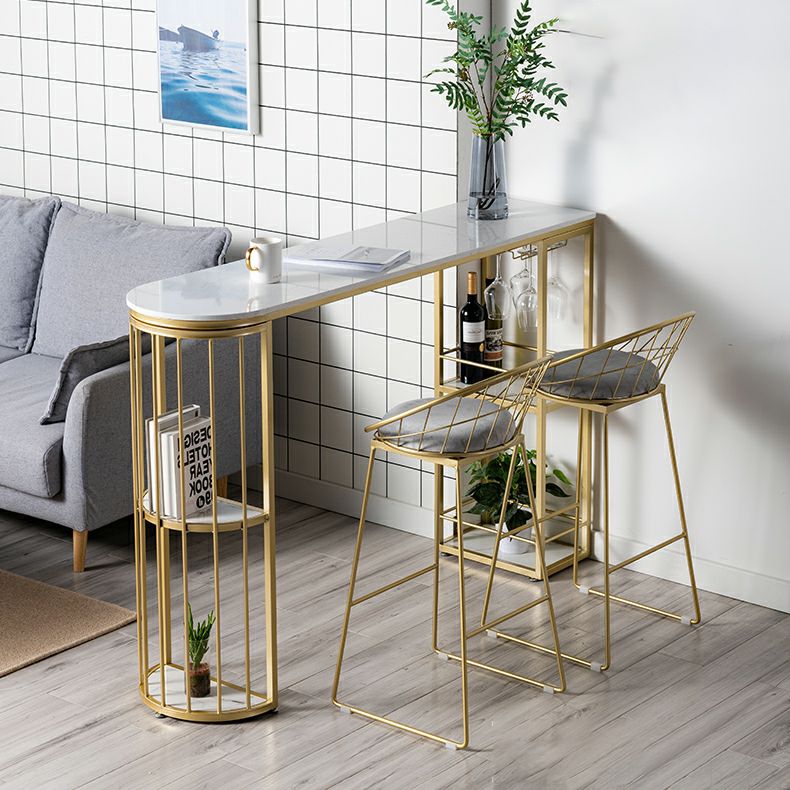 Modern 1/3 Pieces Bar Table Set Stone Counter Table with High Stools for Living Room