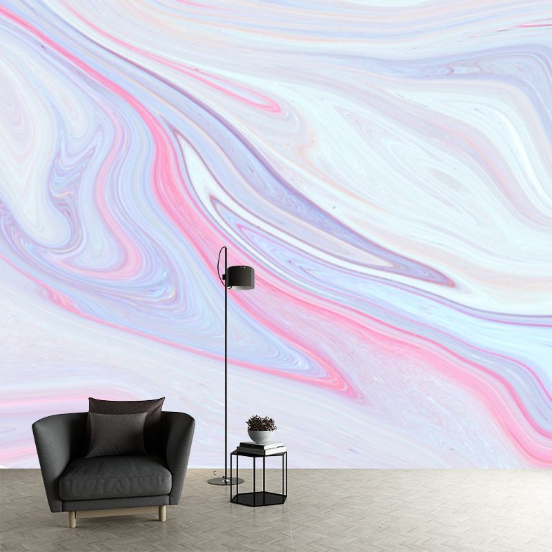 Custom Illustration Artistry Mural with Watercolor Waves Pattern in Pink for Girls Room
