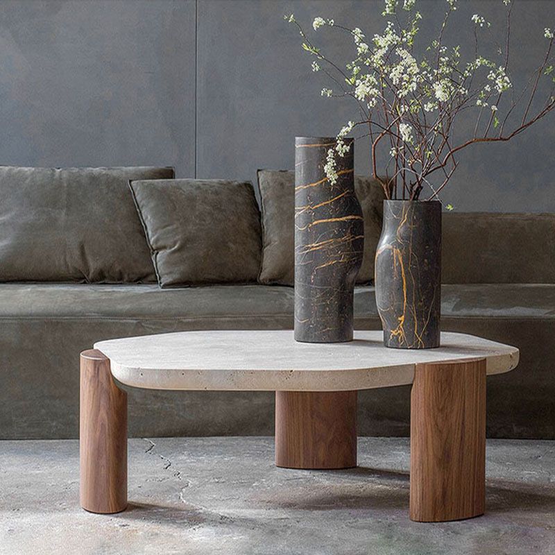 Contemporary Hexagon Coffee Table 3 Legs Stone Coffee Cocktail Table
