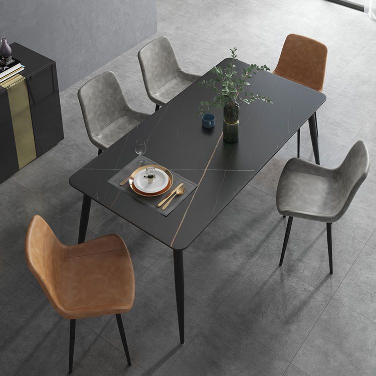 Industrial Sintered Stone Esstisch 4 Beine Metallic Basis Rechtecktisch für Zuhause