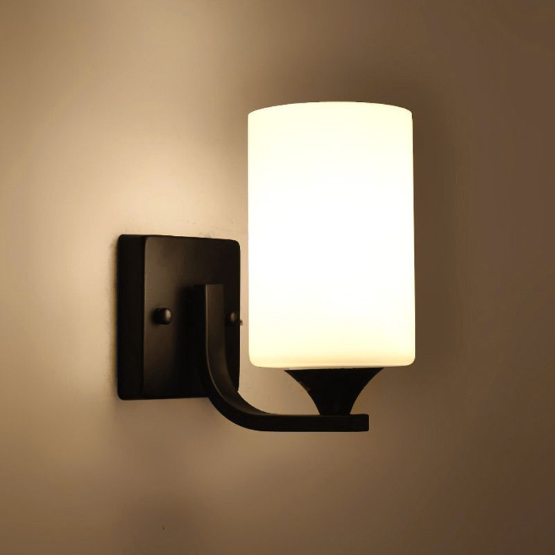 Glass Geometric Shade Wall Lights Modern Simple 1 Head Wall Mount Fixture in Black