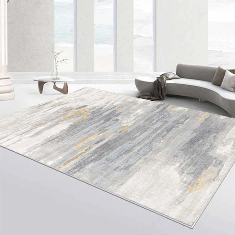 Modern Living Room Carpet Antique Gray Tone Watercolor Rug Polyster Stain Resistant Indoor Rug