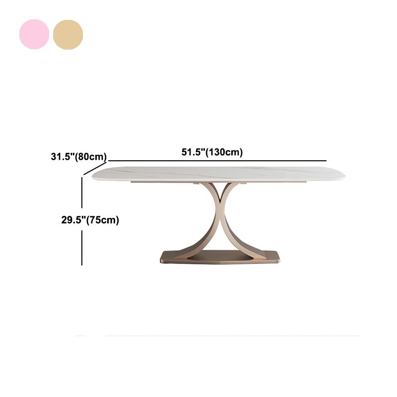 Stone Glam Rectangle Dining Table White Top Pedestal Table for Home