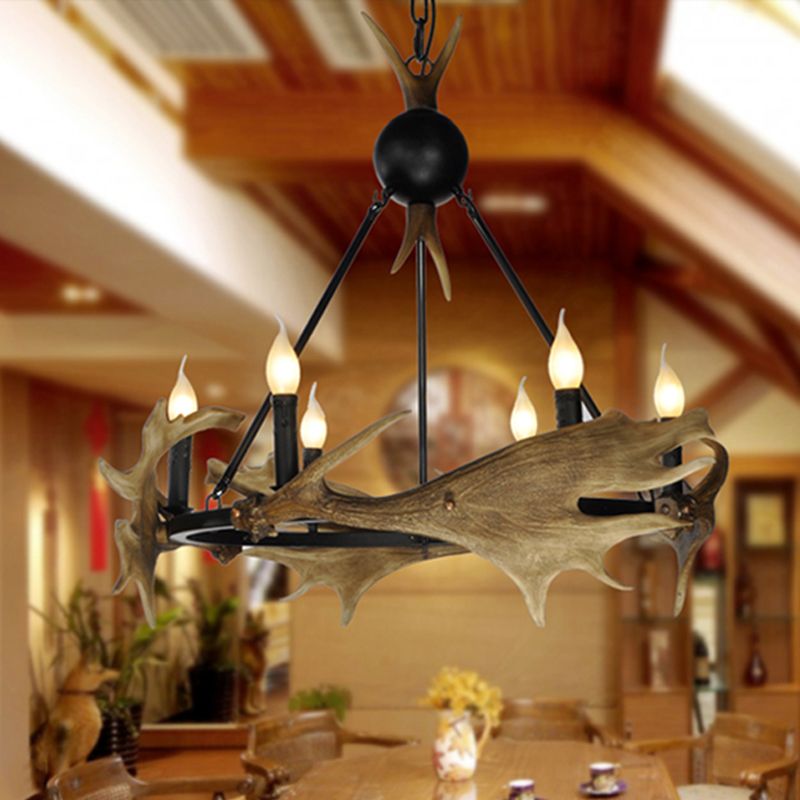 Lampadario a pendente di corna in finto marrone Resina rustica Rustica 6/8 Teste da letto Luce a soffitto appeso