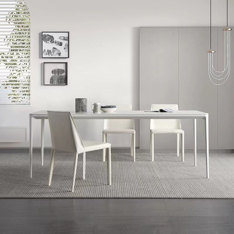 Modern Sintered Stone Dining Set Rectangle 1/4/5/6/7 Pieces Dining Room Table Set in White