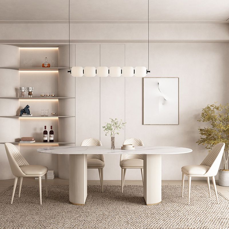Modern Leatherwear Dining Table Set 1/4/5/7 Pieces White Sintered Stone Top Dinette Set