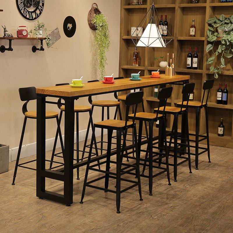 Pine Wood Bar Dining Table Industrial Style Rectangle Bar Table with Trestle for Bar