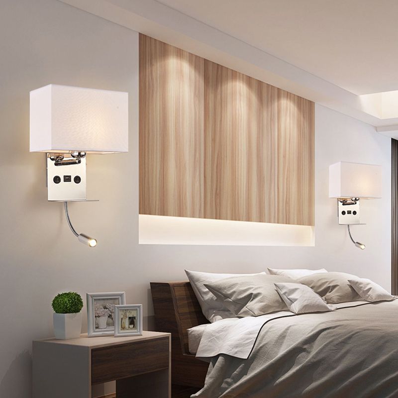 Modern Wall Sconce Metal Rectangle Shape Wall Light with Fabric Shade for Study