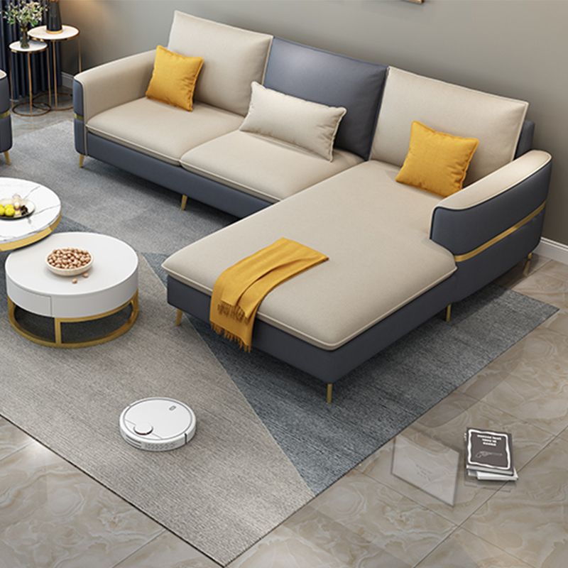 Glam Faux Leather Square Tufted Sofa Grey and Beige Sofa Chaise