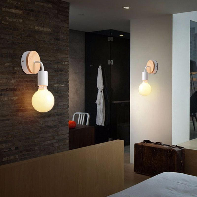 Contemporary Wood Wall Sconce Metal Linear Shape Wall Light for Bedroom