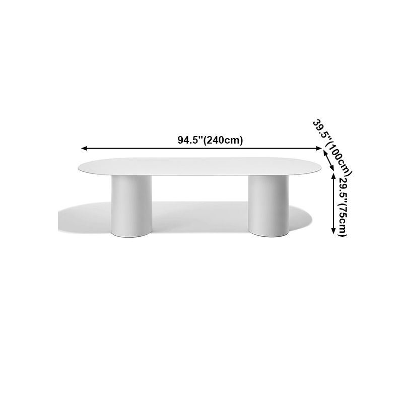 Modern Solid Wood Table for Restaurant Oval Dining Table in White with Double Pedestal
