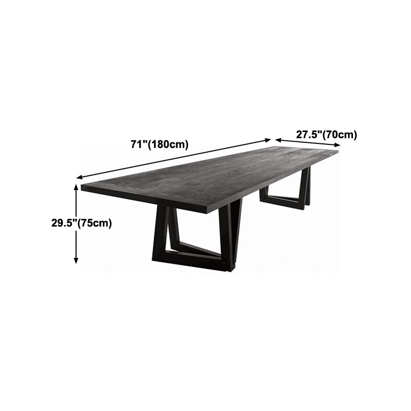 Rectangle Pine Wood Dining Table Industrial Black Table with Double Pedestal