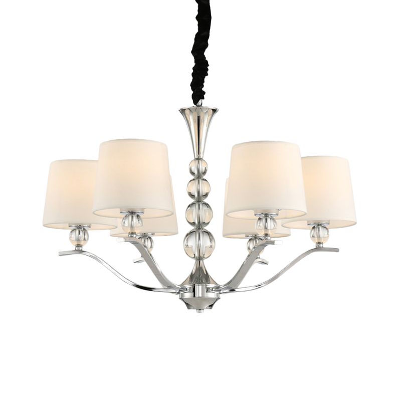 Modernist Barrel Shade Chandelier Light Fixture 6/8 Lights Fabric Radial Ceiling Pendant Lamp in White, 30.5"/26.5" Wide