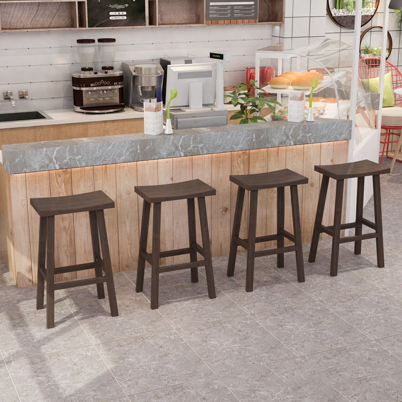 Industrial Armless Counter High Stool Solid Wood Backless Bistro Pub Stool with 4 Legs