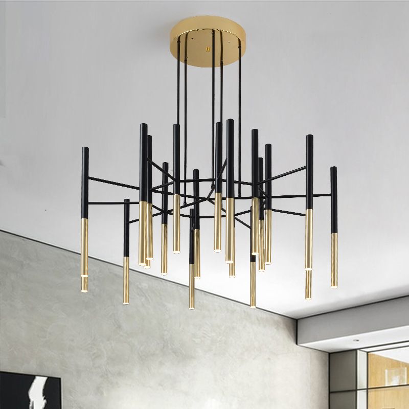 Postmodern Cylindrical Chandelier Metal Villa Lobby Hanging Light
