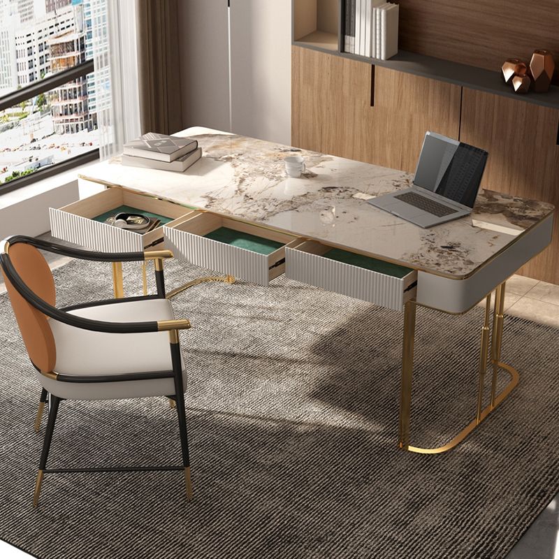 Contemporary Home Writing Desk Rectangular Office Desk with 3 Storage Drawers