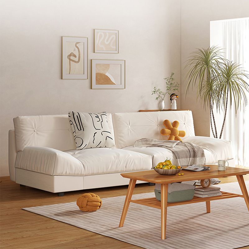 Modern Style Fabric Sofa in Off-White Living Room Square Arm Sofa