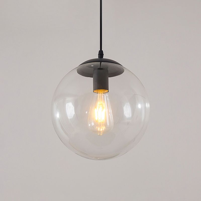 1-Head Restaurant Hanging Lamp Minimalist Ceiling Pendant with Sphere Glass Shade