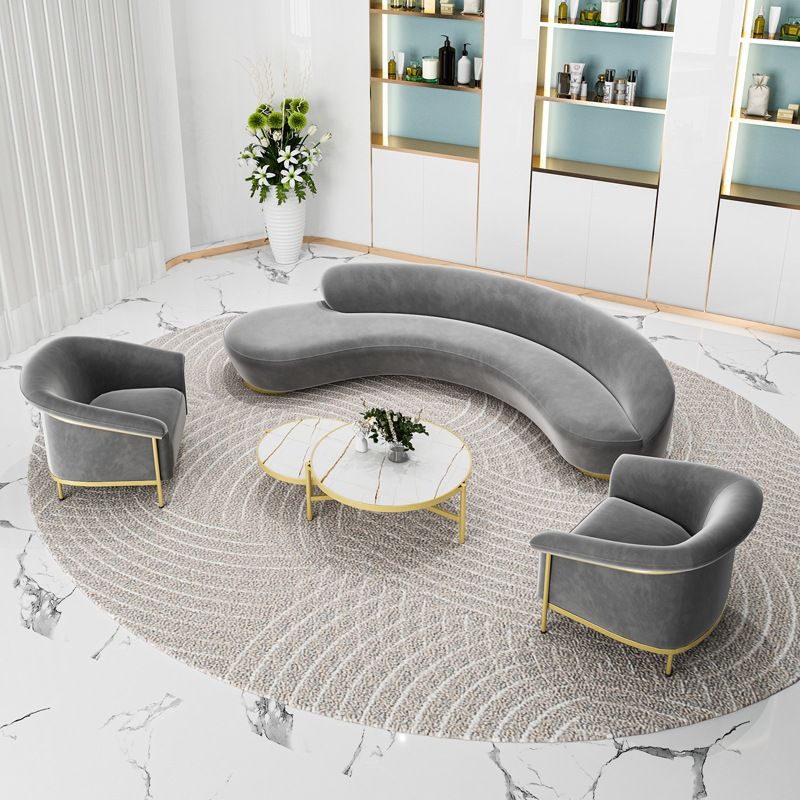Scandinavian Cushions Tuxedo Arm Curved Living Room Fabric Settee