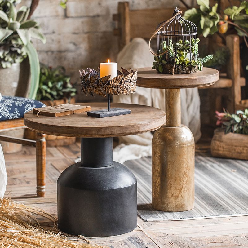 Wooden Round Top Side Table 19.7"/25.6" Tall Metal Pedestal End Table