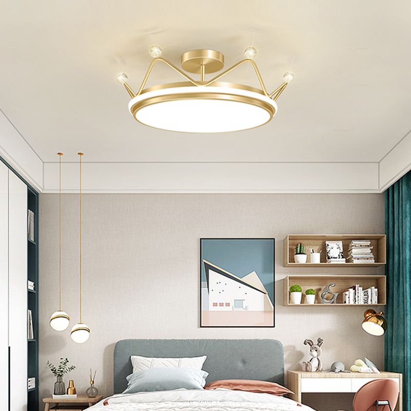 Crown Shape LED Ceiling Lamp Kids Style Iron 2 Lights Flush Mount for Bedroom